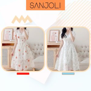 Đầm Dự Tiệc Cưới SANJOLI Váy Hoa Nhí Vintage Maxi Dáng Dài Tiểu Thư Sang Trọng Vải Voan Thiết Kế Xinh VD047-3