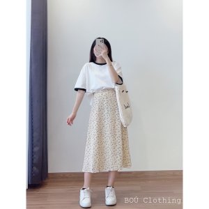 Chân váy hoa nhí voan dáng dài (Ảnh thật)-7