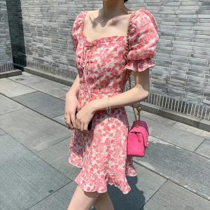 Hàng Có Sẵn Váy Ngắn Nhỏ Màu Trắng In Hoa Cổ Điển Ngọt Ngào Mùa Hè Cho Nữ-9