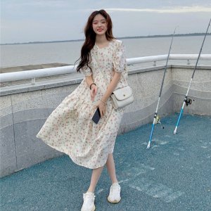 Đầm trắng hoa nhí cỏ 4 lá may mắn body cổ cúc dọc tay ngắn ulzzang , Váy nữ vintage thiết kế dự tiệc-8
