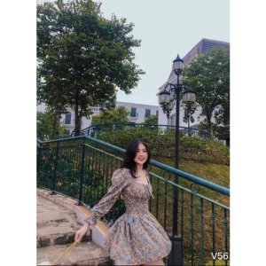 [FREESHIP - HÀNG LOẠI 1] VÁY CHUN EO HOA XANH VÀNG NHÍ-7