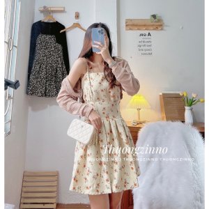 [Ảnh thật/Video] SET VÁY HOA 2 MÓN gam màu kiểu retro gồm váy hoa ngắn và cardigan lửng tone màu cực xinh-8