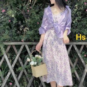 Sét váy hoa tím + sơmi tơ tím HSV876-1