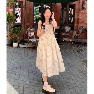 Váy 2 Dây Buộc Nơ In Hoa Nữ [FREESHIP]🌸 Đầm đũi 3 tầng , babydoll bánh bèo tiểu thư Ulzzang 🌸-5