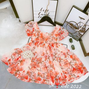 Váy xòe bé gái họa tiết hoa, váy tơ hoa hồng bồng bềnh mát mẻ cho bé-3