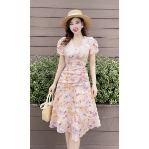 [Ảnh thật] Váy hoa nhí chun eo phối cổ ren siêu xinh - tiemcuanang_97-3