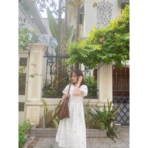Váy Babydoll Thêu Hoa Tay Bồng, Váy Xoè Trắng-5