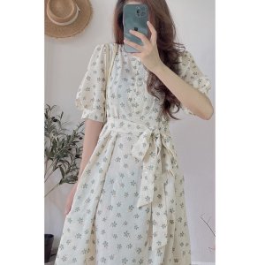 Váy hoa cỏ tay lỡ thắt nơ eo vintage - Đầm hoa nhí phong cách hàn quốc nhẹ nhàng - Mono Boutique-5