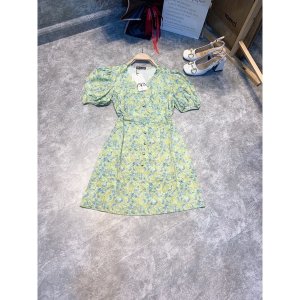 Váy hoa xanh cổ V tay bồng cúc bọc siêu xinh(kèm ảnh thật)-7