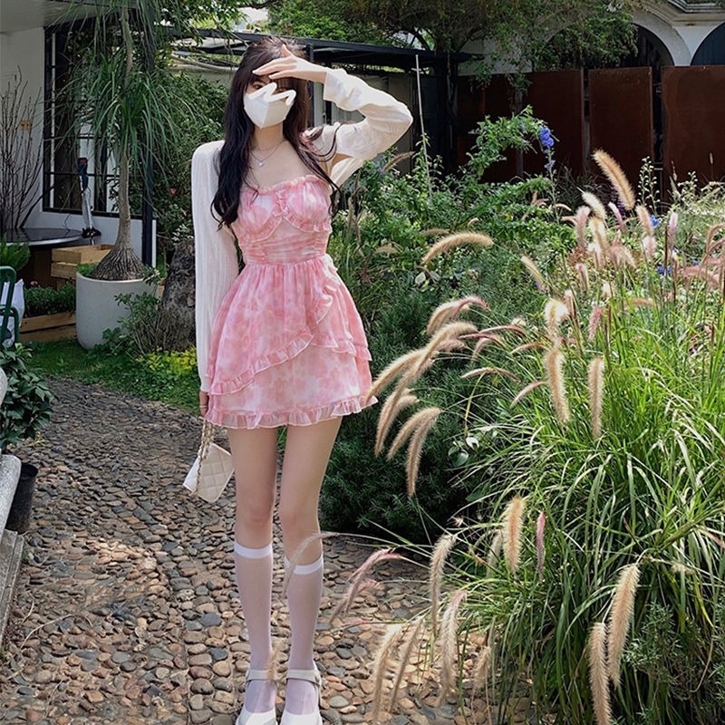 Đầm Hai Dây Eo Cao Họa Tiết Hoa Thời Trang Mùa Hè Cho Nữ-7