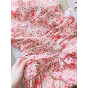 Váy hoa nhí tay bồng dúm eo hoa hồng vintage 2 lớp xinh-2