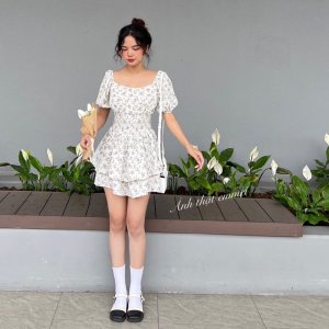 Váy hoa nhí vintage, đầm hoa nhí hàn quốc emmei v140-8