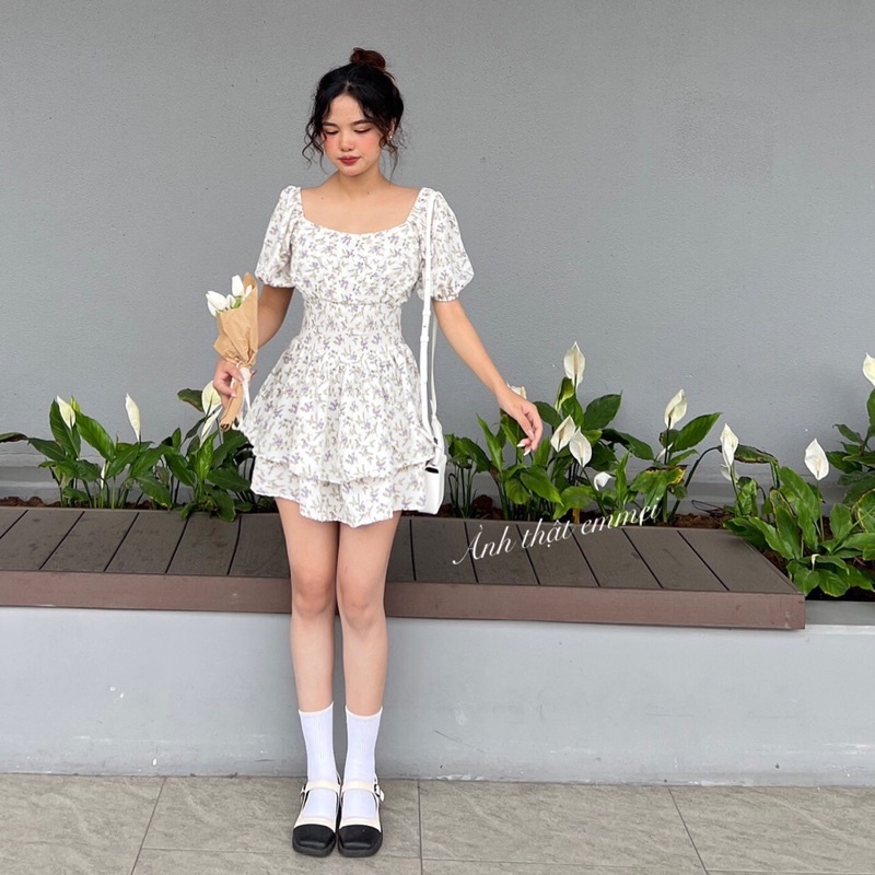 Váy hoa nhí vintage, đầm hoa nhí hàn quốc emmei v140-8