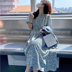 Váy hoa nhí dáng dài dự tiệc xinh bigsize nữ bánh bèo Gorogi, đầm hoa nhí dài dự tiệc tay phồng ulzzang-6