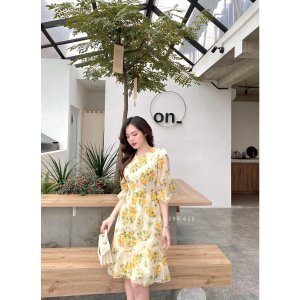 Váy đầm hoa tơ cao cấp 2 lớp sang chảnh mềm mại Ara V17-3