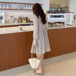Đầm hoa nhí vintage cho nữ bánh bèo váy nữ dài tay phong cách tiểu thư ulzzang Hàn quốc xinh xắn-5