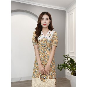 Váy Min House Hoa Nhí Cổ Phối Ren Cúc Gỗ-5