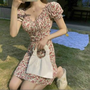 Đầm hoa nhí, váy hoa nhí vintage trễ vai dáng dài kèm ảnh thật-3