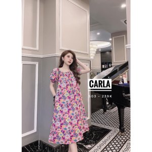 Váy suông hoa tay bồng có túi freesize CARLA-5