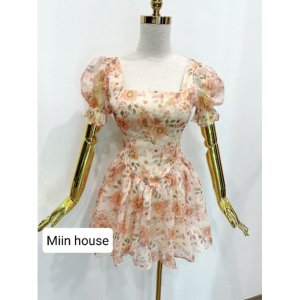 Váy tơ hoa tay bồng dáng ngắn-2