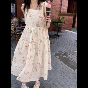 Đầm 2 Dây Nơ Hoa Nhí Hồng PEONYB Nữ [FREESHIP] 🌸 Váy midi dáng suông mặc đi biển bánh bèo tiểu thư hàn quốc Ulzzang 🌸-6