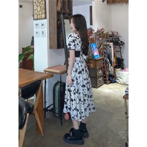 Đầm Chữ A Tay Ngắn Cổ Chữ V Họa Tiết Hoa Thời Trang Sành Điệu Cho Nữ-8