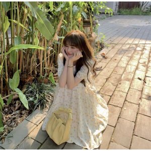 Váy babydoll hoa nhí tay ngắn, đầm babydoll bánh bèo tiểu thư kiểu dáng maxi hot trend Sang Choảnh-3