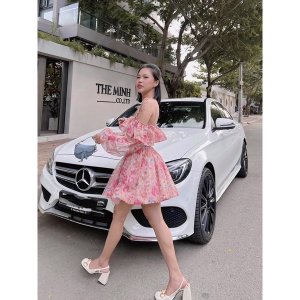 VN629 - VÁY 2S VOAN HOA HỒNG TRỄ VAI CHUN LƯNG-3