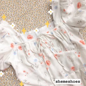 (Sẵn Hoa Cam)Clara_ Váy Đầm Nữ Hoa Nhí Hai Lớp Xếp Ly Thắt Dây Trước Ngực Phong Cách Hàn Quốc Siêu Đẹp (Ảnh thật ở cuối)-8