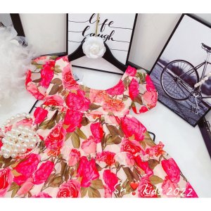 Váy xòe bé gái họa tiết hoa, váy tơ hoa hồng bồng bềnh mát mẻ cho bé-4