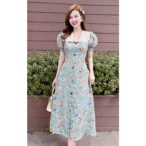 [CÓ SẴN][Ảnh thật] Váy hóa nhí dáng dài maxi cổ sen, váy thiết kế cao cấp, có may theo số đô riêng - V0001-4