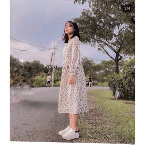 [Ảnh thật/Video] Váy hoa Hàn Quốc kiểu vintage dáng dài loại đep chất lụa hàn hai lớp-8