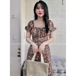 váy hoa rút ngực xẻ tà( có mút ngực)-2