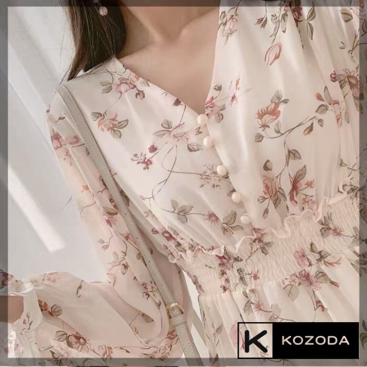 Váy Hoa Nhí Đầm vintage Voan Dáng Dài đẹp dễ thương dáng xòe có lớp lót Quảng Châu kozoda D5-5