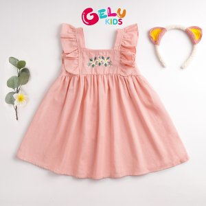Váy cho bé gái GELU KIDS cánh tiên thêu hoa chất liệu linen mềm mịn - VBG001-5