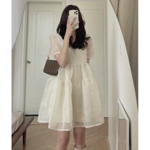 váy voan dáng xoè rộng, đầm babydoll tay bồng-3