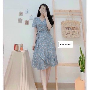 Váy hoa nhí vintage tùng bèo 2 tầng xéo-7