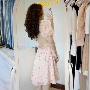 ĐẦM HOA CỔ VUÔNG TRỐNG LƯNG CÓ MÚT NGỰC HAI MÀU [kèm ảnh thật]-3