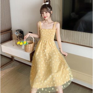 Váy 2 dây dáng dài trắng bánh bèo hoa cúc vintage, váy hai dây bản to phong cách ulzzang Hàn Quốc V07 - Peyy Clothing-3