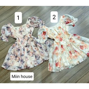 Váy tơ hoa tay bồng dáng ngắn-5