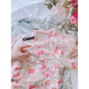 VÁY HOA 2 MÀU LI TƠ NỔI TAY BỒNG-4