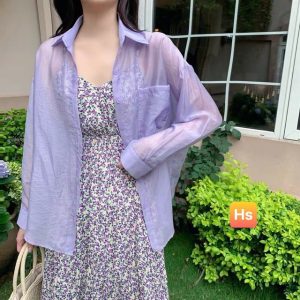 Sét váy hoa tím + sơmi tơ tím HSV876-2