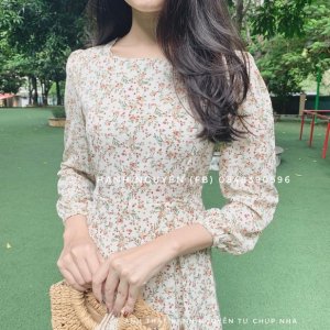 [Video/Ảnh Thật] Váy Hoa Cỏ - Váy hoa nhí dáng dài 2 lớp thắt nơ eo Vintage-6