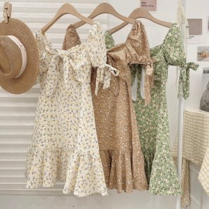 [Hàng sẵn] VÁY HOA NHÍ CỘC TAY NƠ TAY NƠ NGỰC ĐUÔI CÁ XOÈ XINH XẮN-2