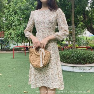 [Video/Ảnh Thật] Váy Hoa Cỏ - Váy hoa nhí dáng dài 2 lớp thắt nơ eo Vintage-5