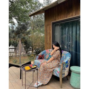 Váy hoa nhí dáng dài đuôi cá – Đầm nữ form suông vintage V-ĐC2-4