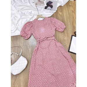 Váy tim ulzzang dáng dài cổ tròn voan tơ - Đầm hoa nhí Vintage Vaytimhong-9