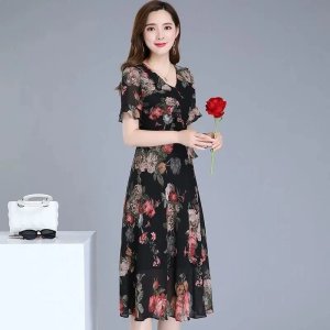 Đầm Dài Trung Bình In Họa Tiết Hoa Thời Trang Mùa Hè Hàng Mới Kích Thước Ngoại Cỡ 2022 Dành Cho Nữ-3