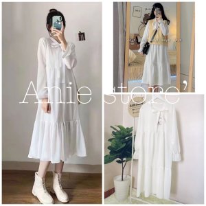 Đầm Babydoll Nữ Nơ Ngực 🦋 Váy Nữ Tay Bồng Dáng Suông 2 Màu 🦋-1