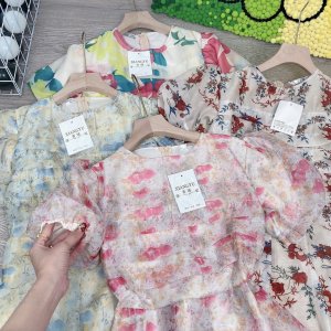 Váy Hoa Xếp Ly Ngực Tay Bồng Tiểu Thư Điệu Đà (Hình Thật-Kèm Video)-7